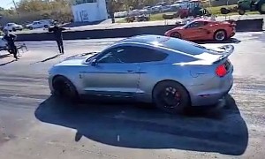 Twin-Turbo C8 Corvette Drag Races Modded 2020 Shelby GT500, Crushing Is Complete