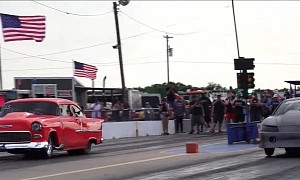 Twin-Turbo “Megatron” Mustang Has Close Brawl With a Nitrous Chevy Tri-Five