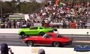 Twin-Turbo Mustang Drags Vintage GMC and Corvette, Absolute Destruction Ensues