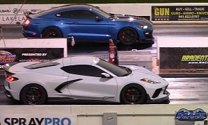 Twin-Turbo Shelby GT500 Drags Twin-Turbo C8 Corvette, Someone Delivers the Overkill