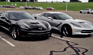 Two 2014 Corvette Stingrays Sitting in GM Parking Lot