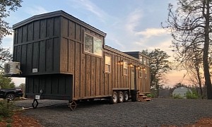 Two-Bedroom Tiny Home With Hardwood Floors and a Fireplace Is Classy Inside and Out
