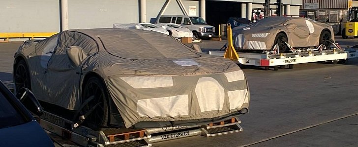 Two Bugatti Chiron Hypercar Prototypes Spied at Los Angeles Airport Waiting to Leave the US