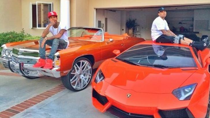 Tyga and Chris Brown Hanging Out on Lambo and Impala