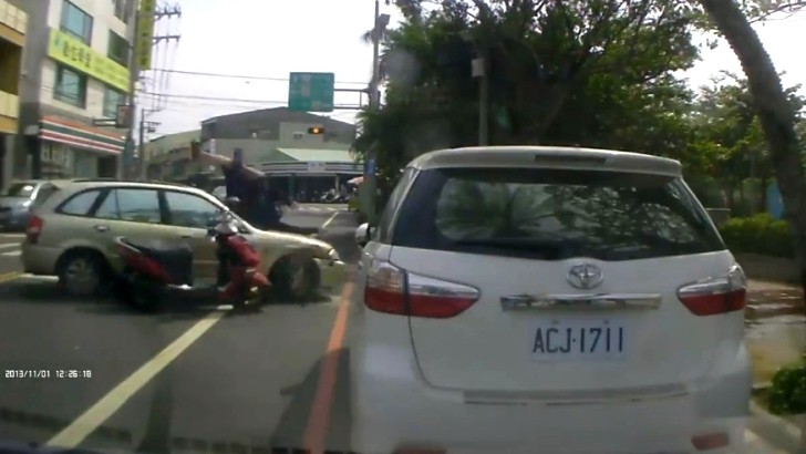 Pedestrian Crossing U-Turn Causes Hard Scooter Crash