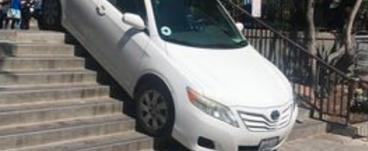Toyota Camry stuck on stairs