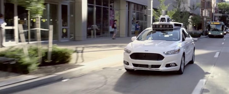 Self-driving Ford Fusion prototype employed by Uber in Portland