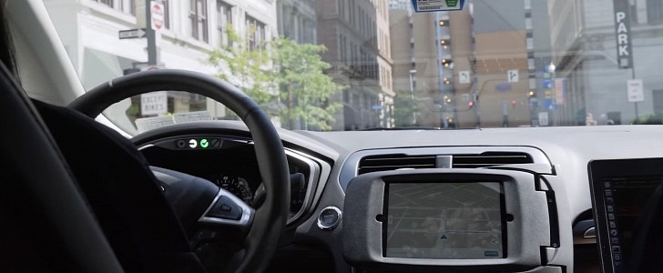 Image from a self-driving Ford Fusion prototype employed by Uber in Portland