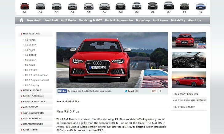 Audi RS6 Plus on dealer's website
