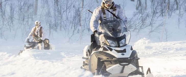 The Royal Marines Mountain Leaders unleash their snowmobiles in Norway