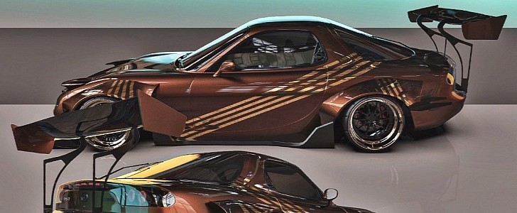 Ultra-Widebody Mazda RX-7 slammed rendering 