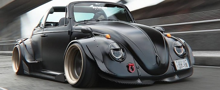Ultra-Widebody RWB Volkswagen Beetle “Targa” rendering by rob3rtdesign