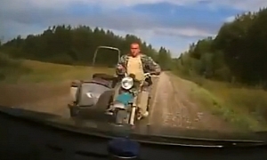 Unbelievably Stupid Head-On Sidecar Bike Crash