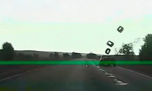 Unfastened Load Flies All Over Russian Road