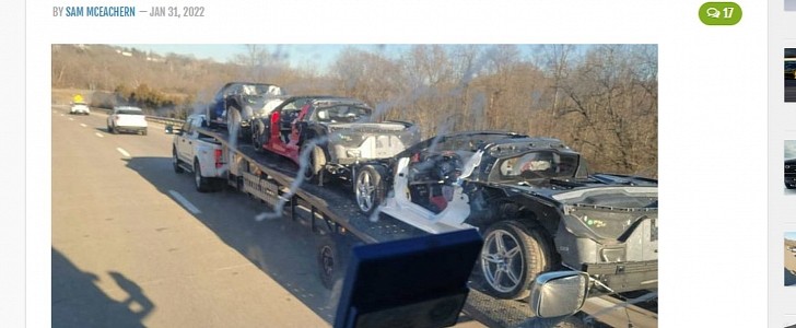 A truck loaded with unfinished Corvette C8 bodies was spotted in Ohio