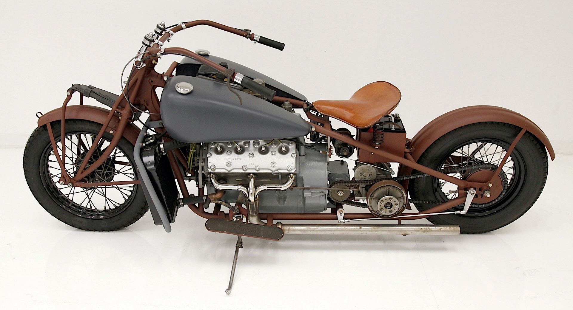 Unfinished Custom Indian Motorcycle Packs Ford Flathead V8, and Even