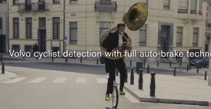 Unicycling Trombonist Proves Volvo's Point