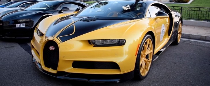 Bugatti Chiron "Hellbee" shows up in Monaco, stands out among a crowd of Bugattis