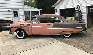 Unrestored 1955 Chevrolet Bel Air Emerges With Rust Holes and Continental Kit