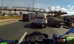 Unskilled Rider Drops the Bike to Avoid Crashing into the Police