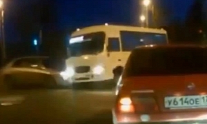 Unweary Russian Bus Driver Crashes into Three Cars