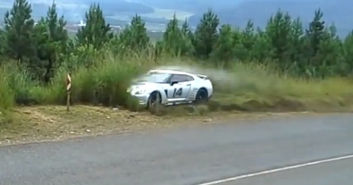 Nissan GT-R Rolls Over in Hill Climb Accident