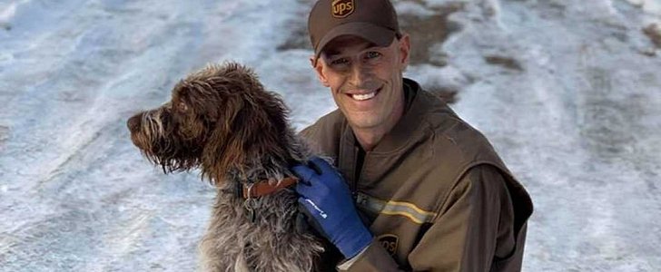 Ryan Arens and Sadie, the dog he saved from a frozen pond while driving his UPS delivery truck