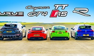 Urus vs TT-RS vs Cayman GT4 vs Golf R Drag Race Ends With Mixed Results