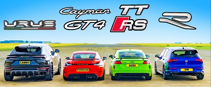Urus vs TT-RS vs Cayman GT4 vs Golf R Drag Race Ends With Mixed Results