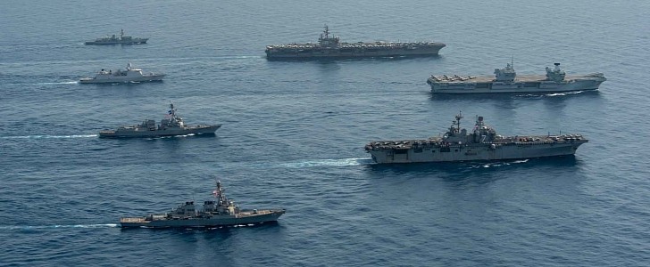 The 3 carrier strike groups joined forces in the Middle East, for a 2-day exercise.