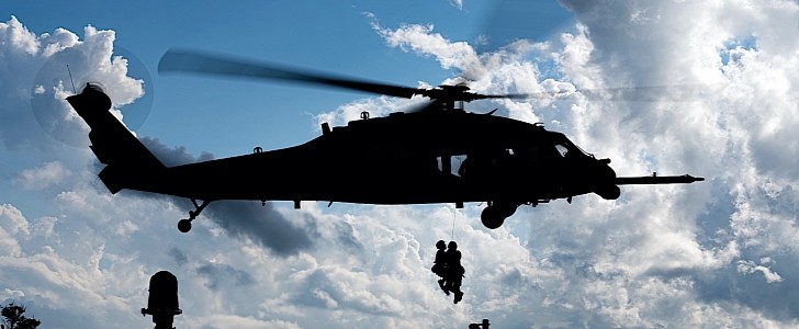 HH-60 Pave Hawk on hoist training mission