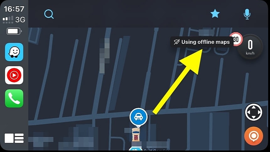 Mensaje de Waze usando mapas sin conexión