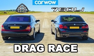 V12 Drag Race Between a Maybach and a BMW 760Li Also Has Luxo Limousine Drifting