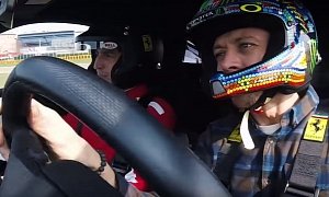 Valentino Rossi Gets Inside the Ferrari 488 Pista, Can't Drive Straight