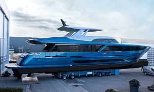 Van der Valk's Custom 108-Foot Superyacht Blue Jeans Emerges From Its Shed
