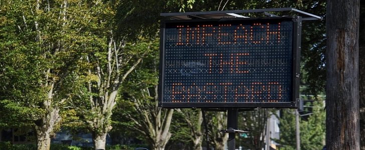 Hijacked Seattle electronic road sign asks for Donald Trump's impeachment