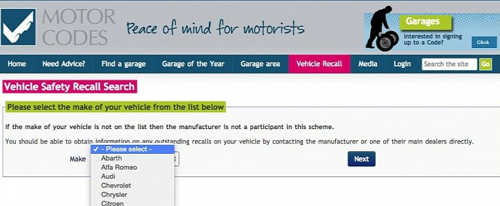 Motor Codes Vehicle Safety Recall Search tool
