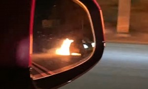 Video: Heavily-Modded Nissan 370Z Catches Fire While Racing Tesla Model S Plaid