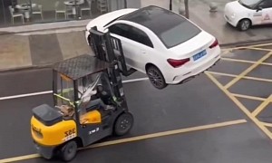Video: Mercedes Gets Unexpected Forklift Ride in China for Illegal Parking
