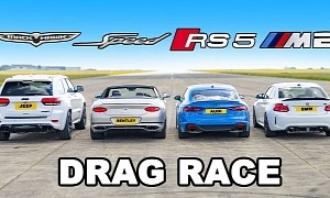 Video: Odd Drag Race Brings Together the Jeep Trackhawk, Bentley GT, Audi RS 5, and BMW M2