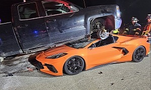 Chevrolet Silverado Climbs on Top of a Corvette C8, Driver Gets Arrested