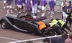 Vintage Jaguar Breaks Down During the Jubilee Pageant, Has to Be Pushed
