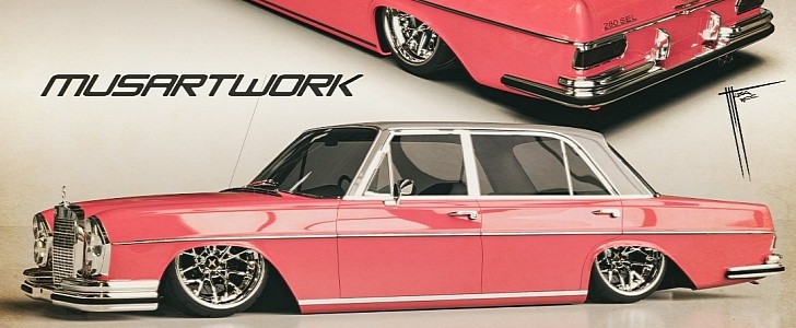 Mercedes-Benz 280 SEL Gypsy Rose Euro Lowrider rendering by musartwork