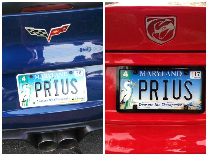 Prius number plate on Corvette and Viper
