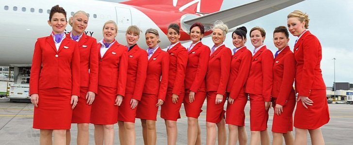 The uniform of Virgin Atlantic female flight attendants