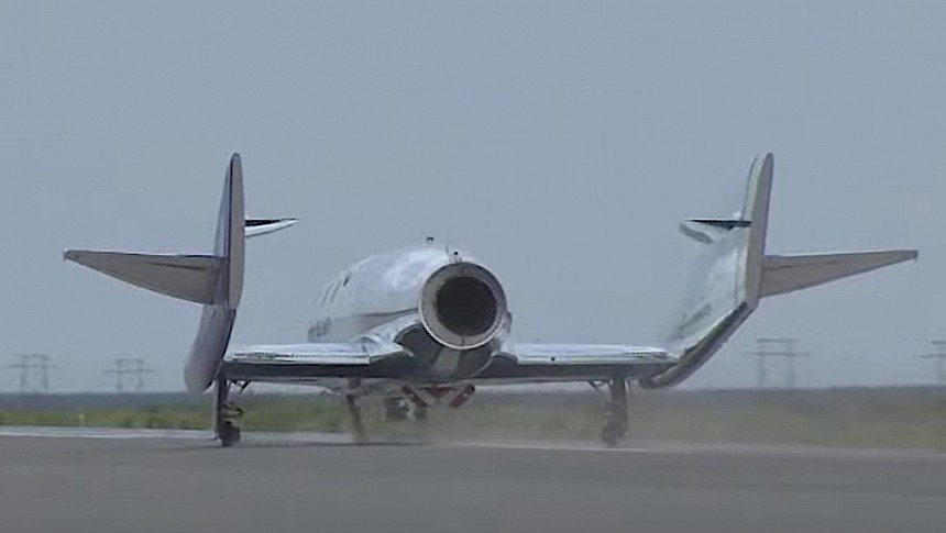 Virgin Galactic spaceship touching down after first successful mission