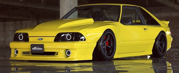 Fox Body Ford Mustang Hatchback widebody render by personalizatuauto on Instagram
