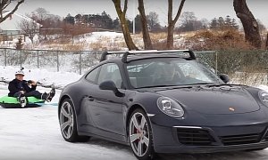 Vloggers Take Turns at Tubing Behind a Sliding 2017 Porsche 911