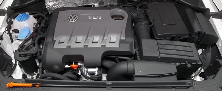 Engine bay of 2.0-liter TDI-engined Volkswagen Passat
