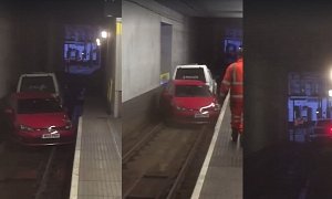 Volkswagen Golf GTI Dragged on Subway Tracks Is a Horror Film Soundtrack